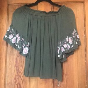 Off the shoulder army green and floral top